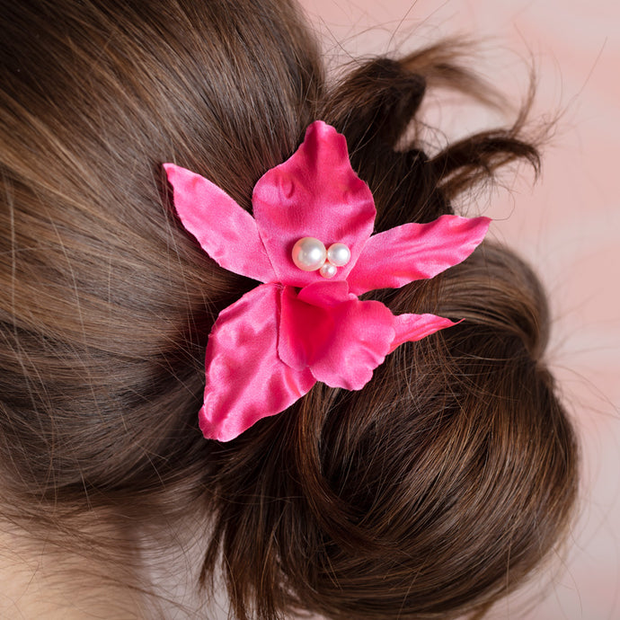 The Pink Reef Hot Pink Silk Orchid French Clip Hair Barrette