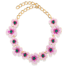Load image into Gallery viewer, The Pink Reef Hand Painted Mauve Pearl and Emerald Floral Necklace