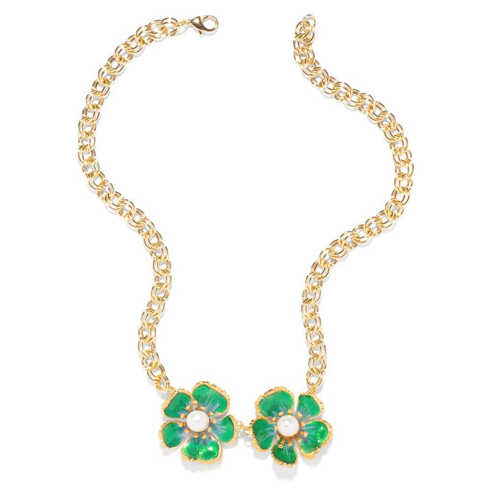 The Pink Reef Twin Floral Necklace in Greens