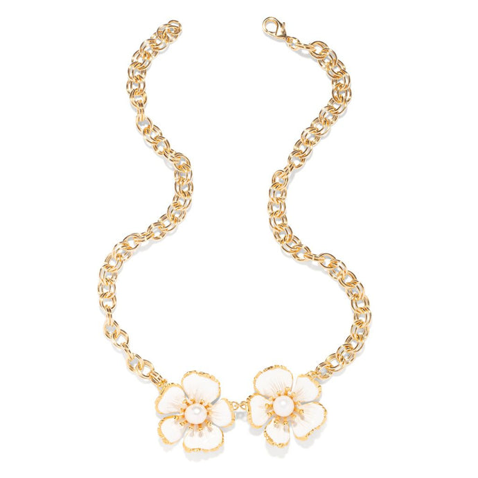 The Pink Reef Twin Floral Necklace in White
