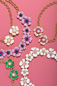 The Pink Reef Hand Painted Mauve Pearl and Emerald Floral Necklace