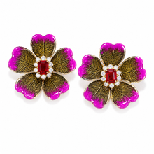 Load image into Gallery viewer, The Pink Reef Leaves Floral Earring with Ruby Crystal
