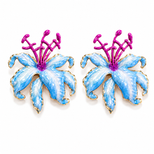 Load image into Gallery viewer, The Pink Reef Hibiscus Earring in Sea Blue