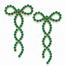 Load image into Gallery viewer, PREORDER SHIPS 6/12: The Pink Reef Crystal Ribbon Bow Earring in Emerald