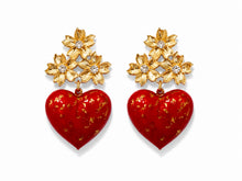 Load image into Gallery viewer, The Pink Reef Puff Heart Earring in True Red