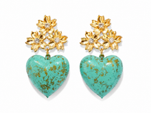 Load image into Gallery viewer, The Pink Reef Puff Heart Earring in Turquoise Golden Fleck