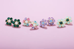 The Pink Reef Handcrafted Floral Gem Stud in Rainbow