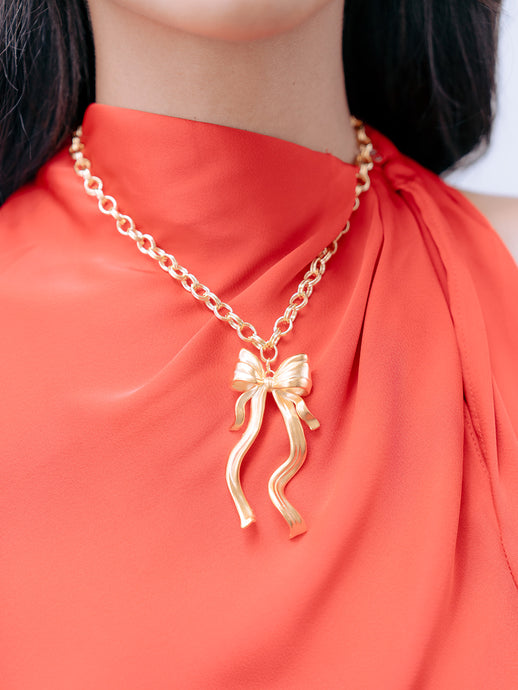 The Pink Reef Large Sculpted Bow Necklace