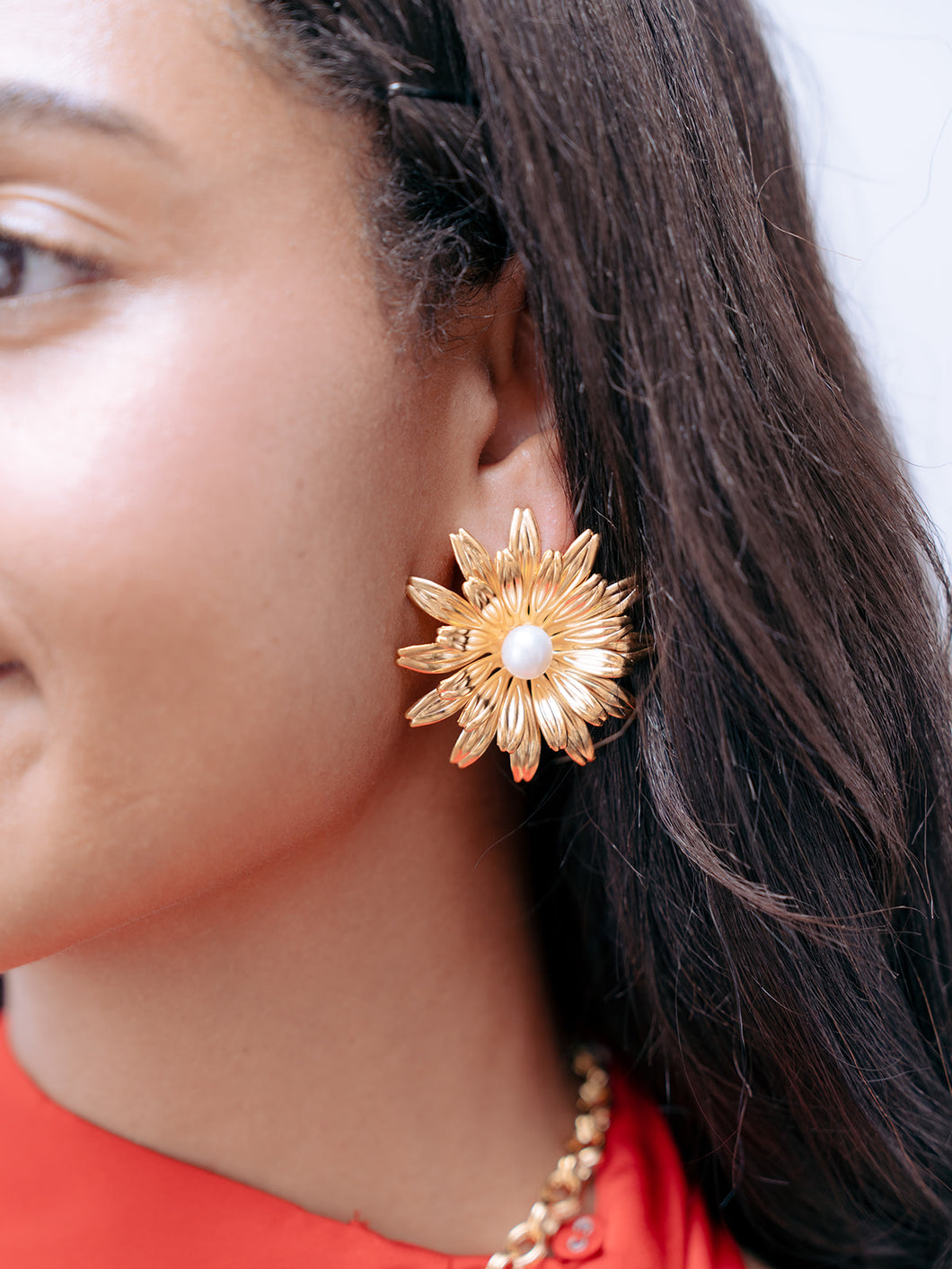 The Pink Reef Sunflower Earring with Cultured Pearl