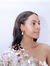 Load image into Gallery viewer, The Pink Reef Red Bow and Baroque Pearl Earring