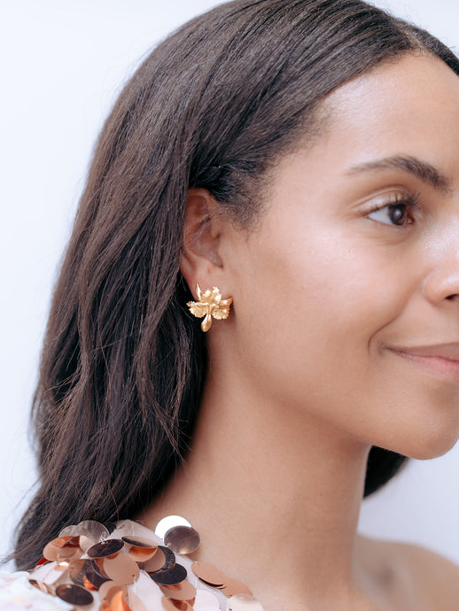 The Pink Reef Tiny Golden Orchid Earring