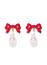 Load image into Gallery viewer, The Pink Reef Red Bow and Baroque Pearl Earring