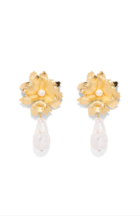 The Pink Reef Lace Floral Earring with Baroque Pearl