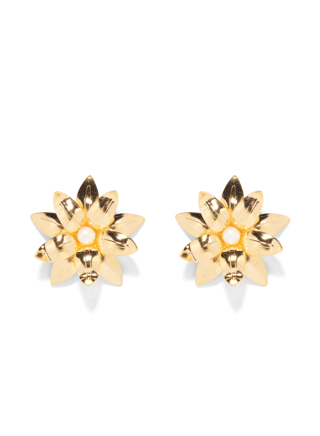 The Pink Reef Golden Hibiscus Earring with Cultured Pearl