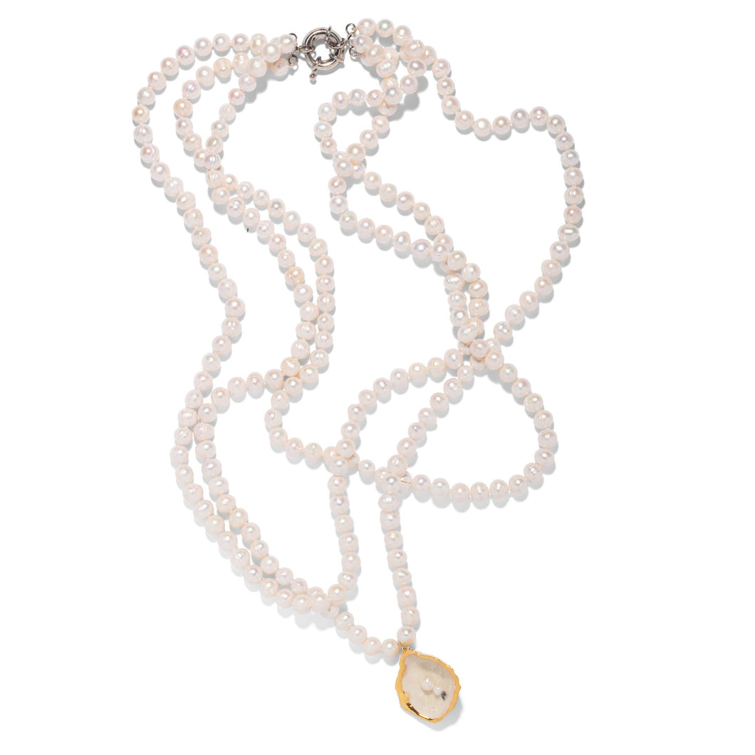 The Pink Reef Triple Strand Pearl Necklace with Oyster