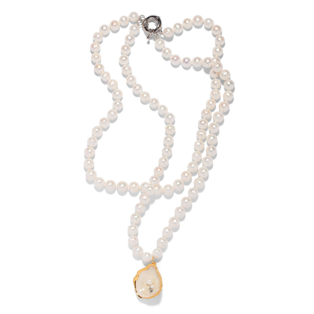 The Pink Reef Double Cultured Pearl Necklace with Oyster