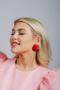 The Pink Reef Oversized Puff Heart Stud in Red