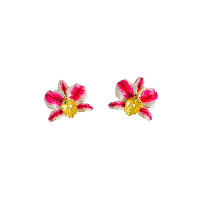 The Pink Reef Pearl and Red French Orchid Earrings