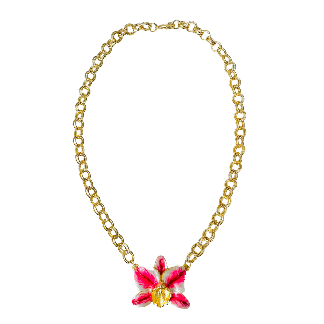 The Pink Reef Pearl and Red French Orchid Necklace