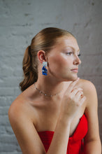 Load image into Gallery viewer, The Pink Reef Royal Blue Handmade Floral Earring with Pearl