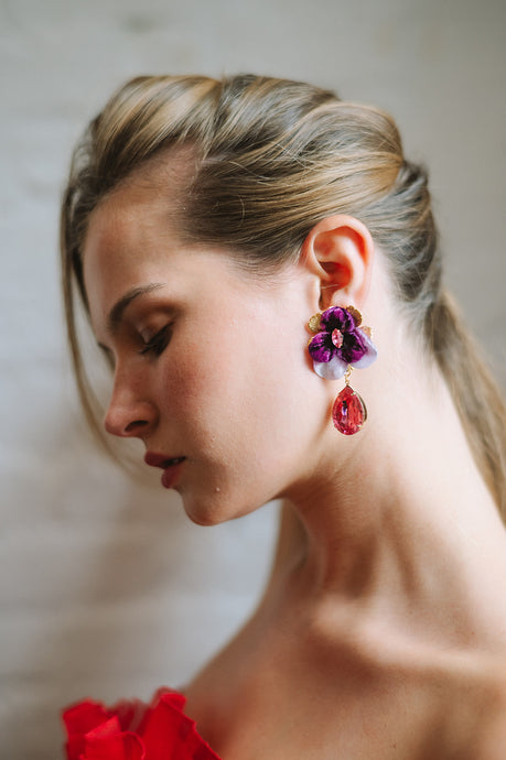 The Pink Reef Pink Crystal Pansy Earring