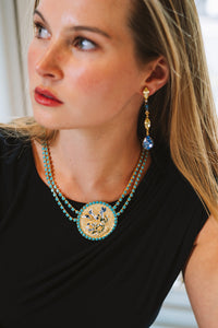 The Pink Reef Elongated Jewel Drop in Jonquil and Sapphire