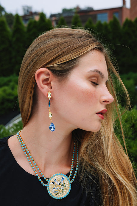 The Pink Reef Elongated Jewel Drop in Jonquil and Sapphire