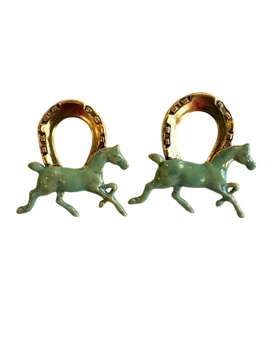 The Pink Reef Keeneland Horse Earring in Porcelain Blue