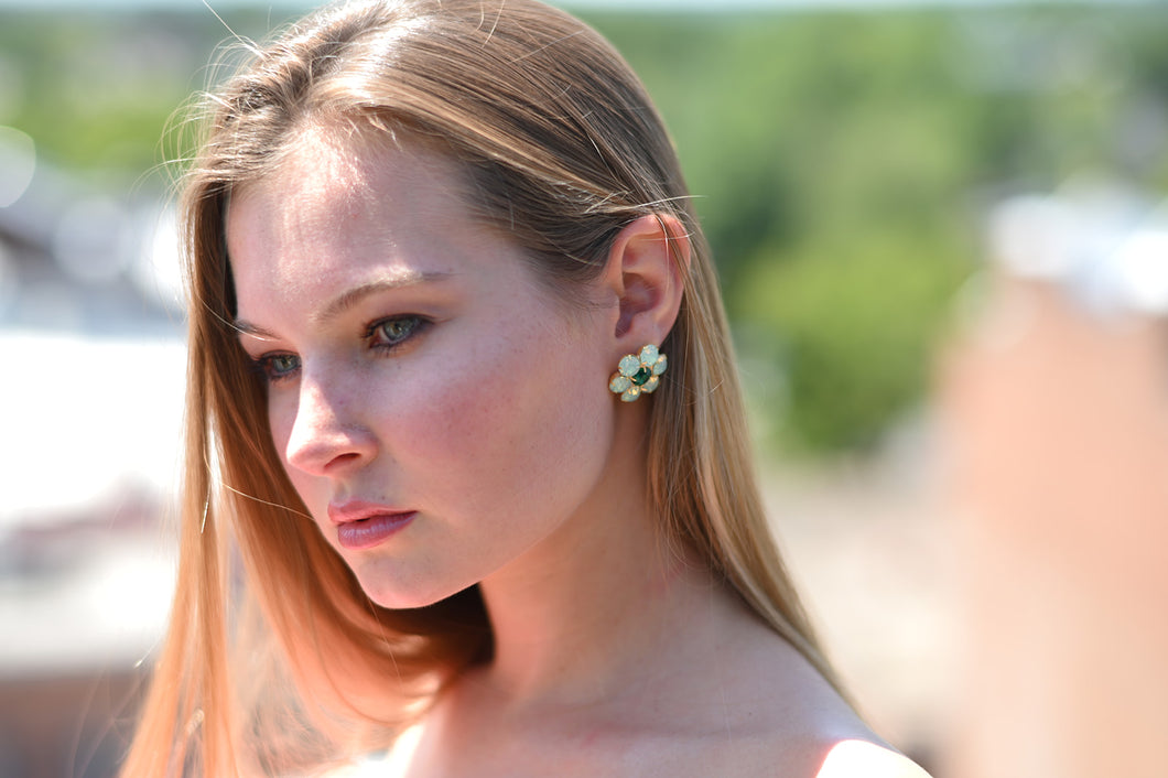 The Pink Reef Handcrafted Floral Gem Stud in Azore