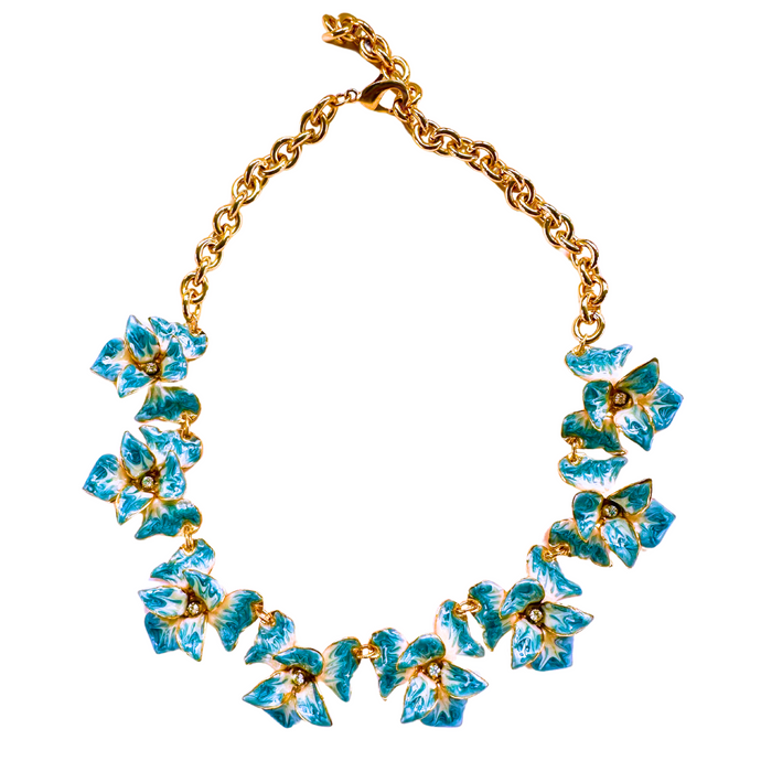 The Pink Reef Orchid Necklace in Dusty Blue