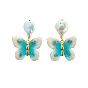 The Pink Reef Small Pearl Butterfly in Turquoise and Pearl