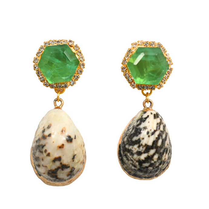 The Pink Reef Emerald Spotted Shell Dangles