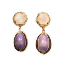 Load image into Gallery viewer, The Pink Reef Genuine Rainbow Moonstone Purple Shell Dangles