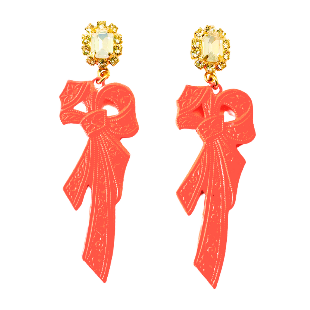 The Pink Reef Hand-painted Retro Bow in Neon Orange