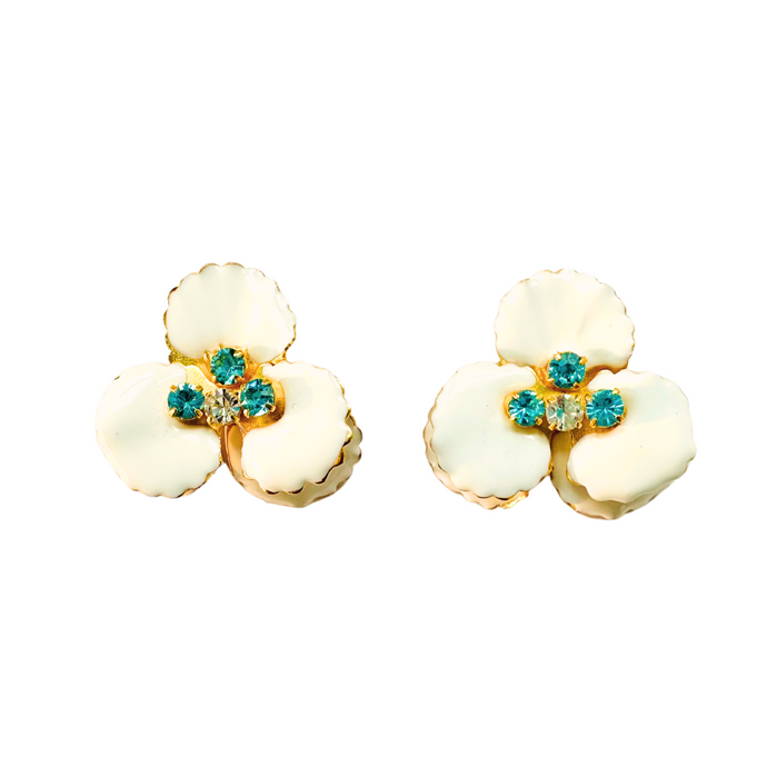 The Pink Reef White Jeweled pansy stud