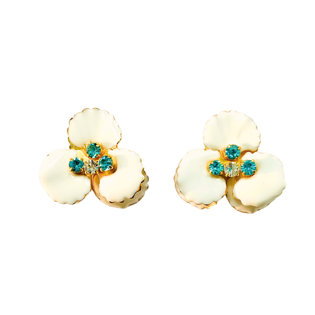 The Pink Reef White Jeweled pansy stud