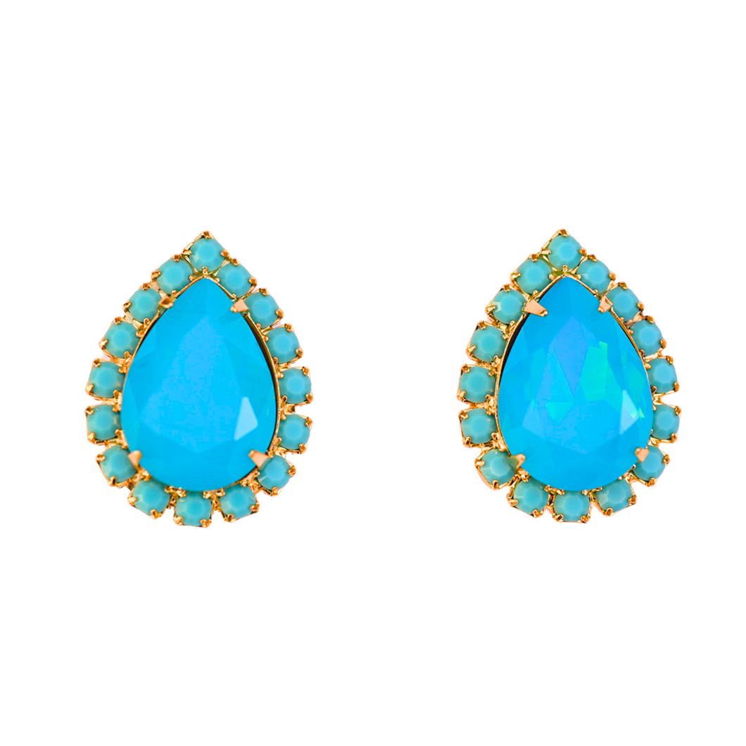 The Pink Reef Pear Stud in Ocean Blue