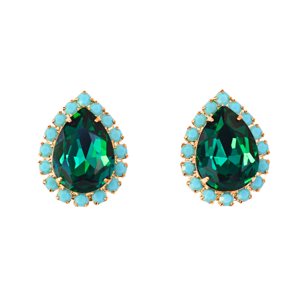 The Pink Reef Pear Stud in Emerald