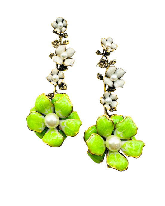 The Pink Reef Big Bloom Earring in Lime