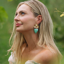 Load image into Gallery viewer, The Pink Reef Puff Heart Earring in Turquoise Golden Fleck