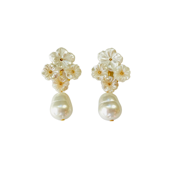 The Pink Reef Floral Cluster with Mother of Pearl Drop