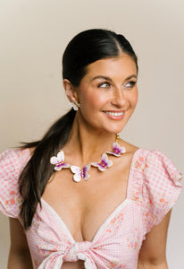 The Pink Reef Oversized Butterfly Necklace in Pearl and Purple