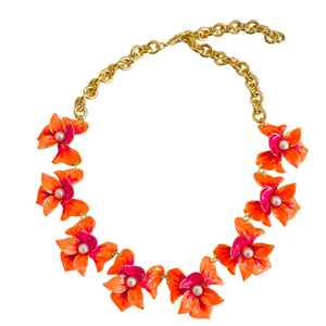 The Pink Reef Orchid Necklace in Neon Orange