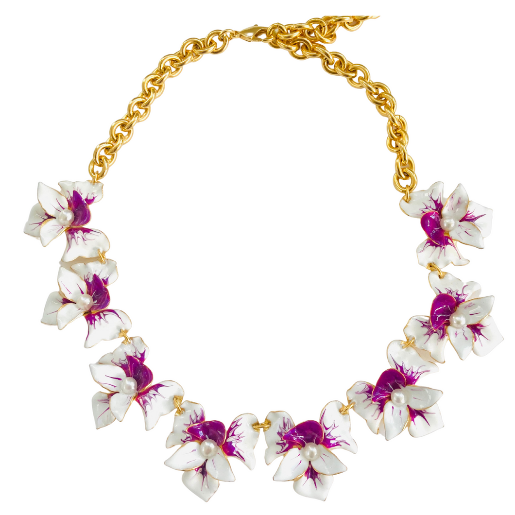 The Pink Reef Necklace in White with Tropic Purple Orchid