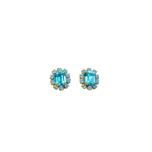 The Pink Reef petite aqua blue and opal stud