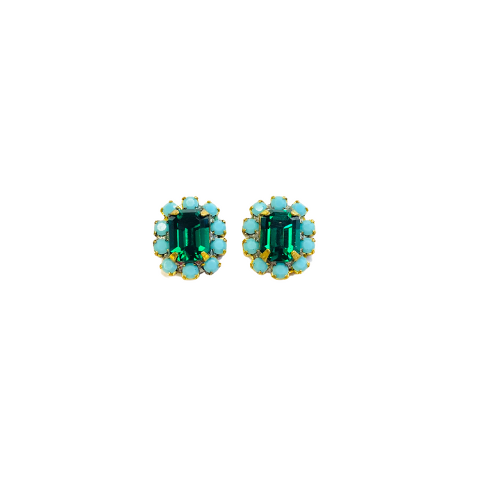 The Pink Reef petite emerald and turquoise stud