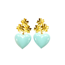 Load image into Gallery viewer, The Pink Reef short golden floral baby blue heart