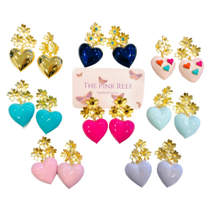 The Pink Reef short golden floral baby blue heart